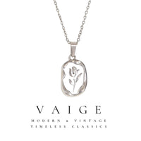 VAIGE Irregular Shape Rose Pendant Necklace Silver Gold Stainless Steel