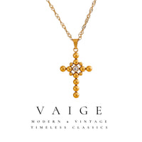 VAIGE  Round Beads Cross Pendant Necklace