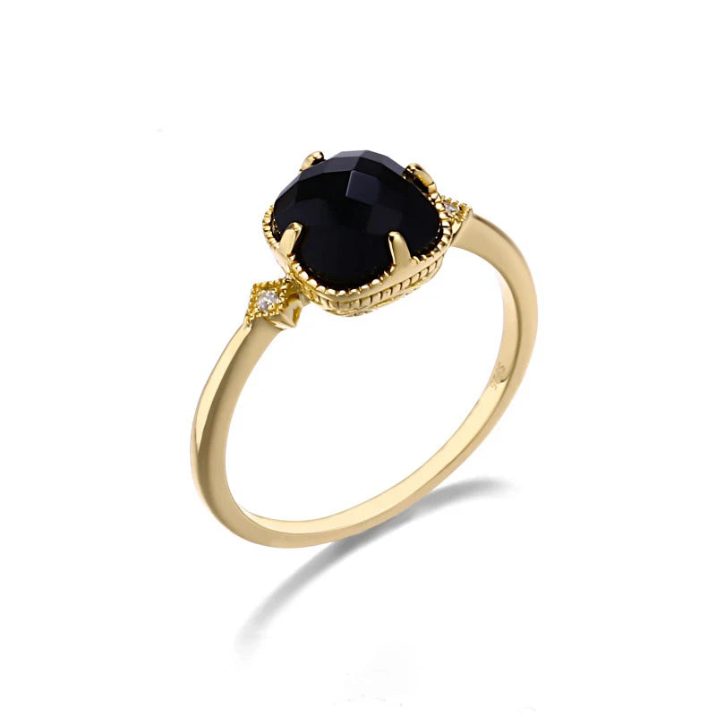 VAIGE Gold Color Black Zircon Minimalist Classic Elegant Vintage Engagement Ring with Cubic Zirconia