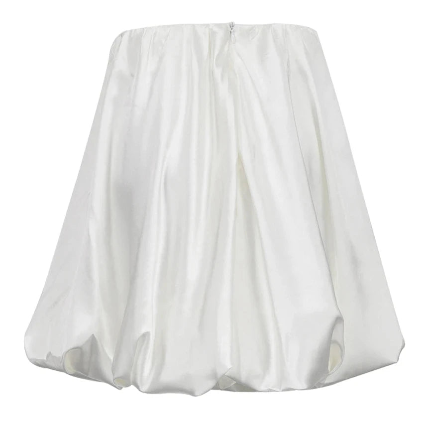 VAIGE Casual Beige Satin High Waist Mini Skirt with Pleated Design - Comfortable Above Knee Length, Available in Sizes S-L