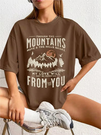 VAIGE Cotton T-Shirt with Mountain Sunset Print - Comfortable Short Sleeve Tee