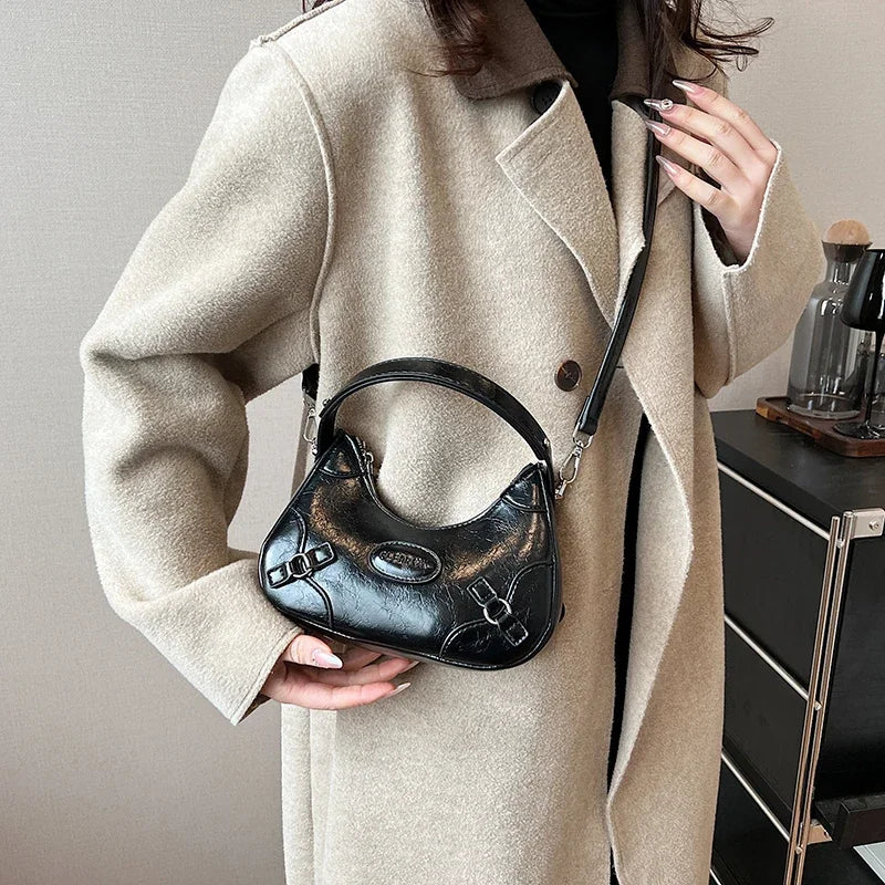 VAIGE PU Leather Shoulder Bag with Baguette Shape, Soft Zipper Closure, and Cell Phone Pocket, Versatile Handbag for Everyday Use