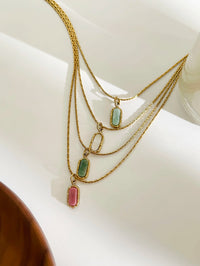 VAIGE Dainty Natural Stone Green White Red Oval Pendant Necklace Stainless Steel