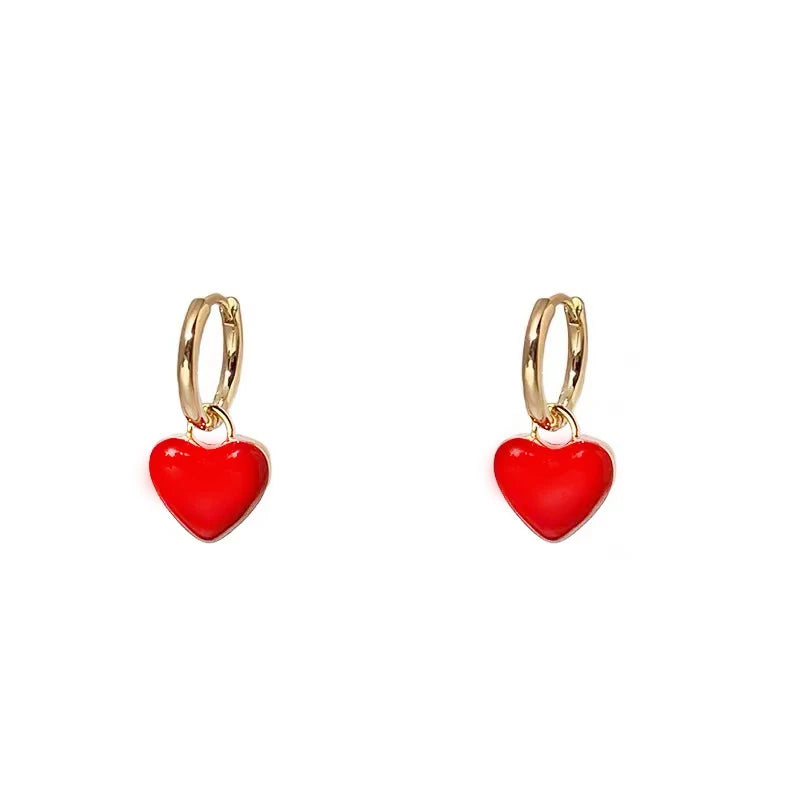 VAIGE French Romantic Double-Sided Enamel Heart Pendant Earrings - Classic Fashion Jewelry for Young Girls