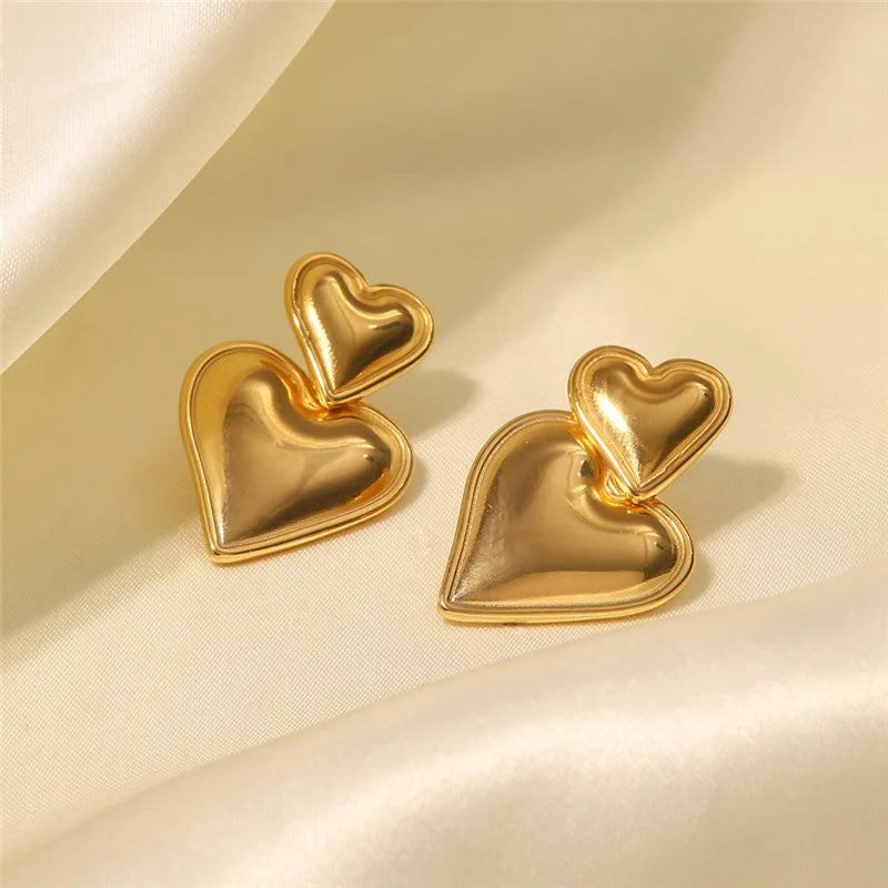 Double heart earrings sales