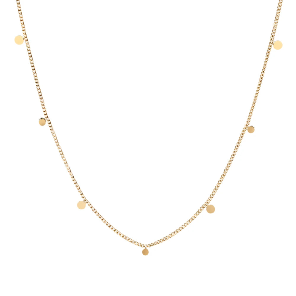 VAIGE Elegant 18K Gold Plated Stainless Steel Short Link Chain Necklace with Geometric Round Pendants – Versatile Jewelry for Any Occasion