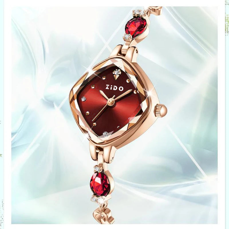 VAIGE Elegant Vintage Gold and Red Zircon Diamond Watch