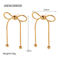 VAIGE Trendy 18K Gold Plated Stainless Steel Bow Tassel Stud Earrings - Fashionable Waterproof Jewelry Gift