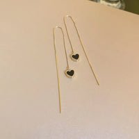 VAIGE Elegant Black Heart Gold Thread Drop Earrings