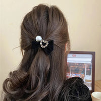 VAIGE Velvet Love Bow Elastic Hair Ties - Retro Hair Accessories with Diamond Detail