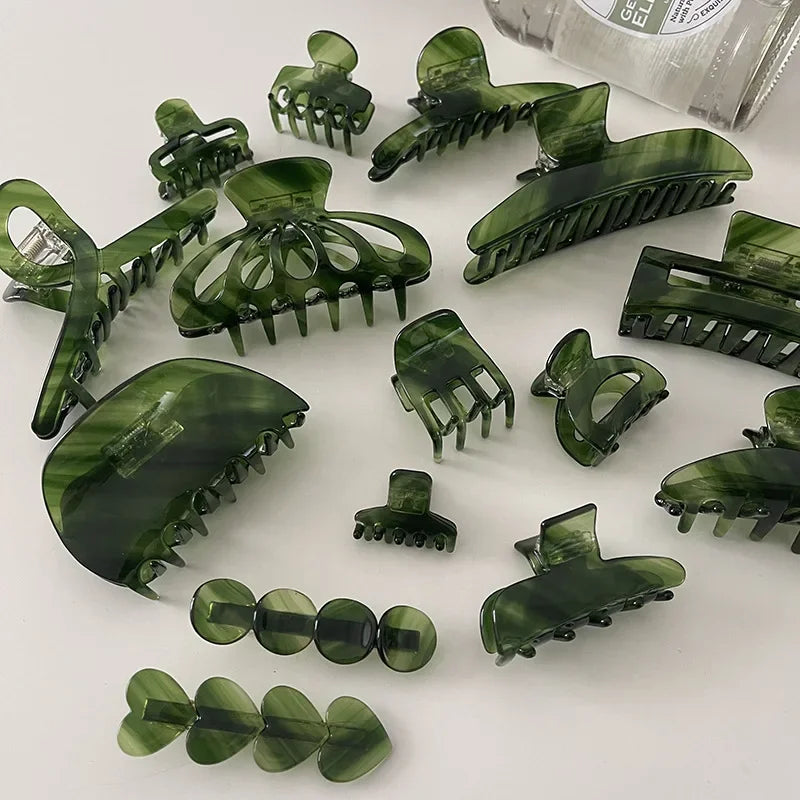 VAIGE Elegant Green Resin Hair Claw Clip Collection