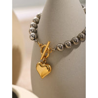 VAIGE Trendy Gold Heart Waterproof Silver Beads Bracelet - Stainless Steel Charm Jewelry for Special Occasions