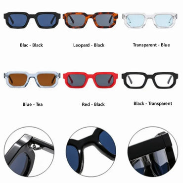 VAIGE Retro Blue Square Sunglasses with Clear UV400 Lenses, Polycarbonate Frame and Lens, 38mm Width x 34mm Height