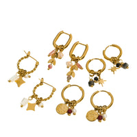 VAIGE Trendy 18K Gold Plated Stainless Steel Hoop Earrings with Natural Pink Stone Charms - Waterproof Fashion Jewelry