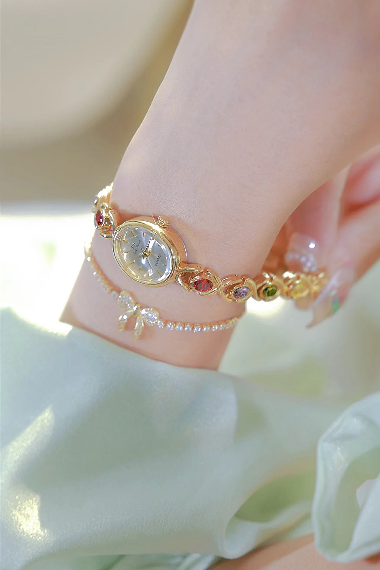 Aurelia Gold & Silver Oval Rainbow Quartz Watches