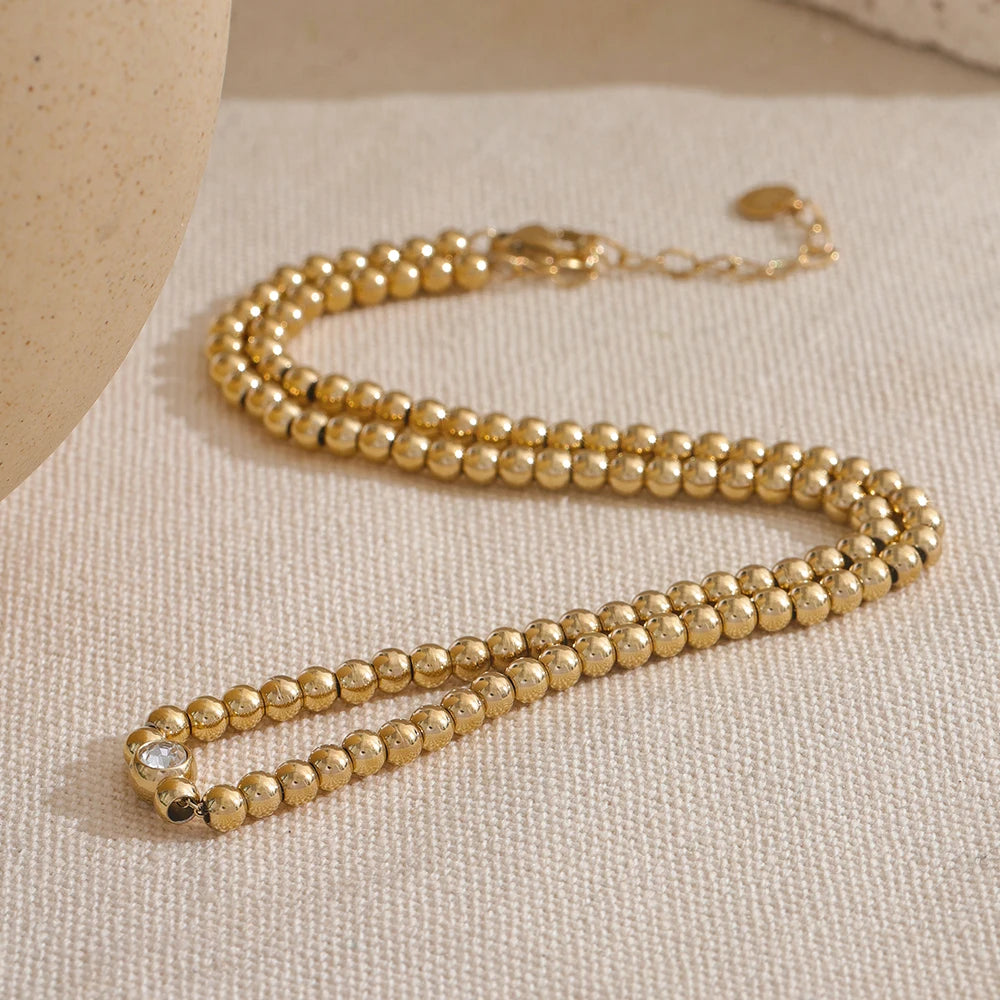 VAIGE  High Quality 18K PVD Plated Round Beads Chain Handmade Necklace Water Resistant Stainless Steel Statement Jewelry