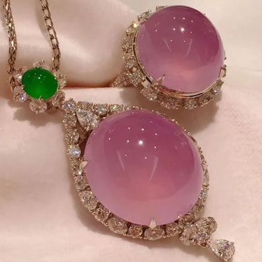 Natural Ice seed Jade  Violet  Large Jewelry Sets  Necklace Ring