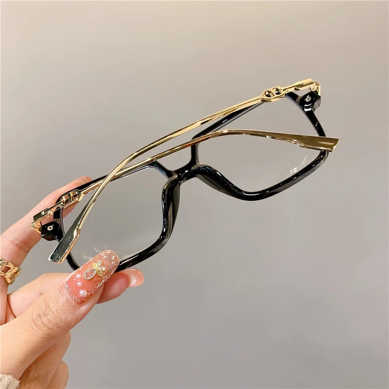 VAIGE Chic Oversized Square Anti-Blue Light Metal Glasses in Black and Gold