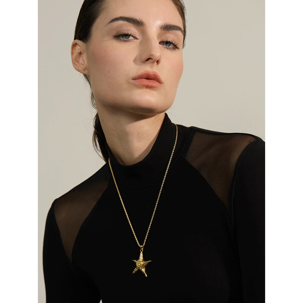 VAIGE 316L Stainless Steel Starfish Pendant Necklace - Rust Proof 18K Gold PVD Plated Statement Jewelry for Unique Style