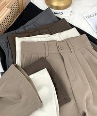 VAIGE Loose High Waist Straight Pants in Polyester - Full Length Office Trousers Available in Black, Khaki, and Gray, Sizes S to XL