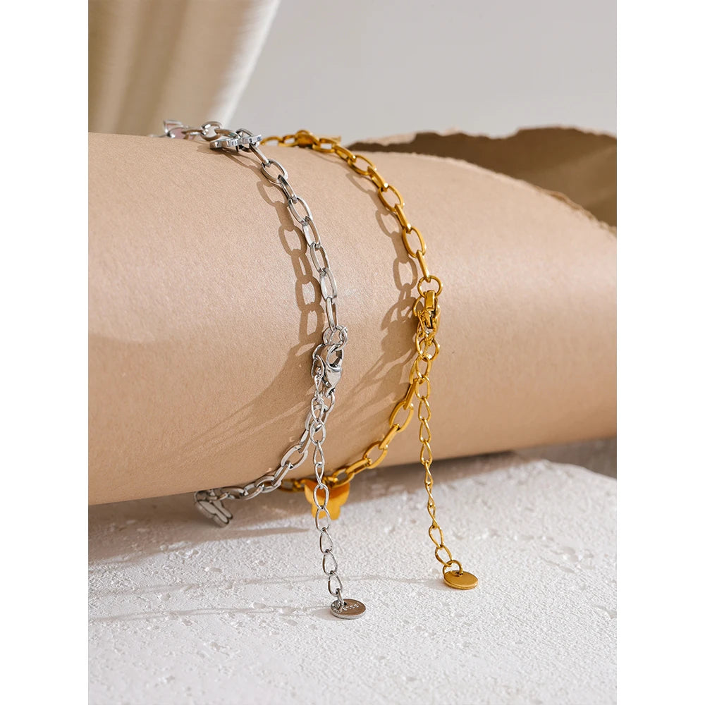 VAIGE Waterproof Stainless Steel Enamel Butterfly Drop Chain Anklet with 18K PVD Plating - Trendy Fashion Jewelry