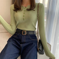 VAIGE Knitted Button O-neck Pullover Sweater - Slim Fit Casual Striped Top in Polyester and Cotton Blend for Spring and Autumn