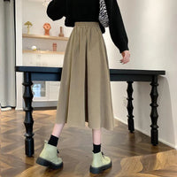 VAIGE Vintage Brown High Waist Pleated A-Line Midi Skirt for Autumn Casual Wear, Available in Multiple Colors and Sizes S/M/L, Made from Cotton and Polyester