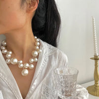 VAIGE Vintage Simulated Pearl Bead Choker Necklace with Elegant Geometric Pendant - Trendy Collarbone Chain Jewelry for Special Occasions