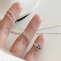 VAIGE 925 Sterling Silver Love Heart Necklace with Black Drop Glaze Bow Knot Bead - Sweet Gift Jewelry