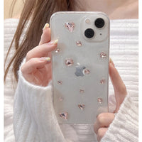 VAIGE Glitter Pink Diamond Heart Epoxy Phone Case for iPhone Series - Clear Silicone Bumper, Anti-Drop & Scratch Protection