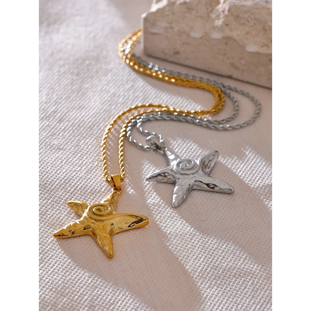 VAIGE 316L Stainless Steel Starfish Pendant Necklace - Rust Proof 18K Gold PVD Plated Statement Jewelry for Unique Style