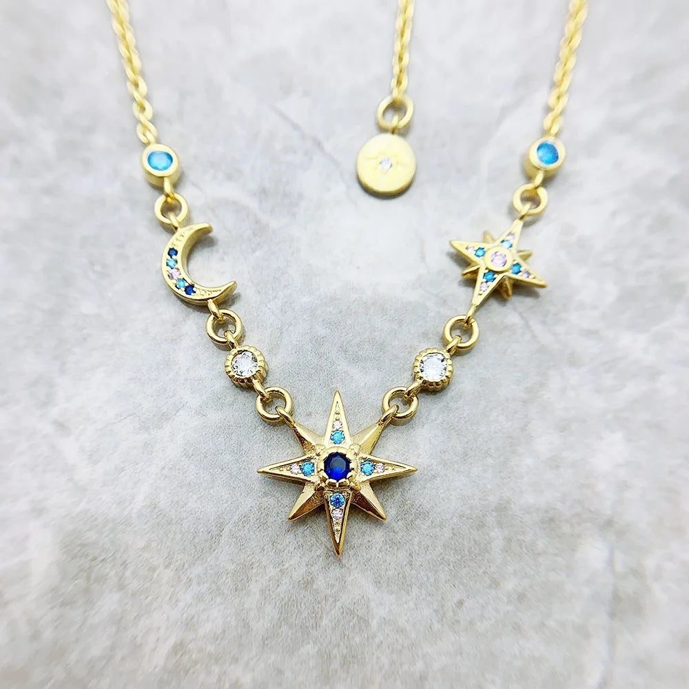 VAIGE Celestial Elegance Necklace - Gold Star & Moon in 925 Sterling Silver