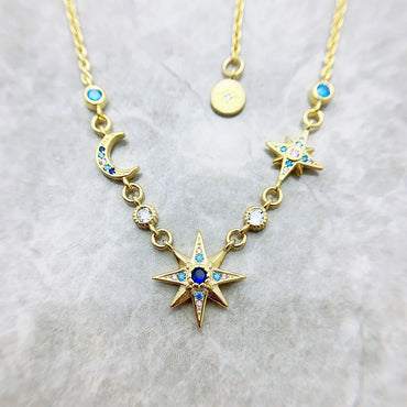 dainty Necklace  Star & Moon Gold 925 Sterling