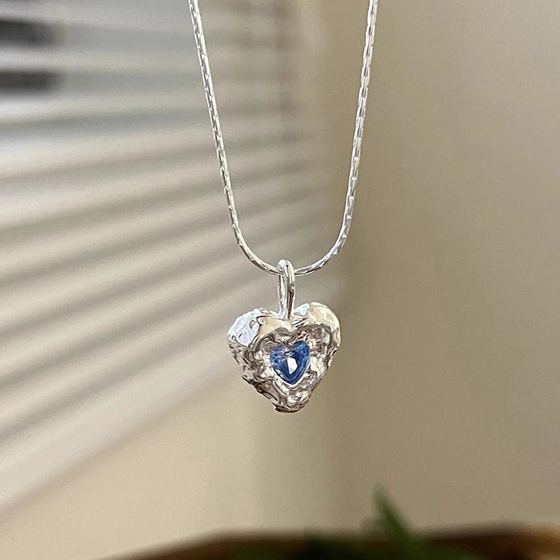 VAIGE Enchanting Heart Necklace with Sparkling Blue Zircon