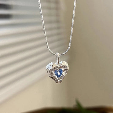 Sparkling Blue Zircon heart Necklace