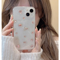 VAIGE Glitter Pink Diamond Heart Epoxy Phone Case for iPhone Series - Clear Silicone Bumper, Anti-Drop & Scratch Protection