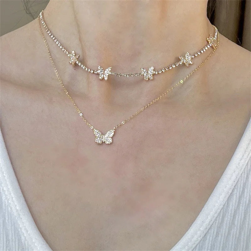 VAIGE Elegant Butterfly Zirconia Necklace in Silver and Gold