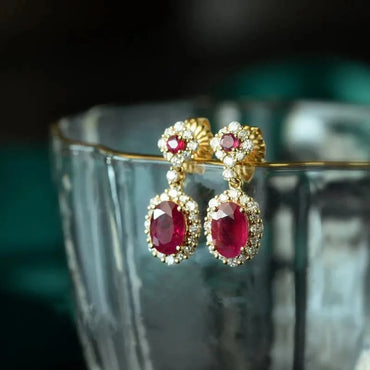 VAIGE Elegant Ruby and Silver Diamond Drop Earrings