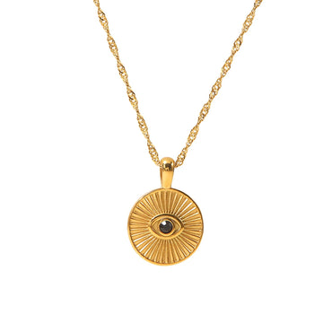 Gold Stainless Steel Devil's Eye Pendant Necklace