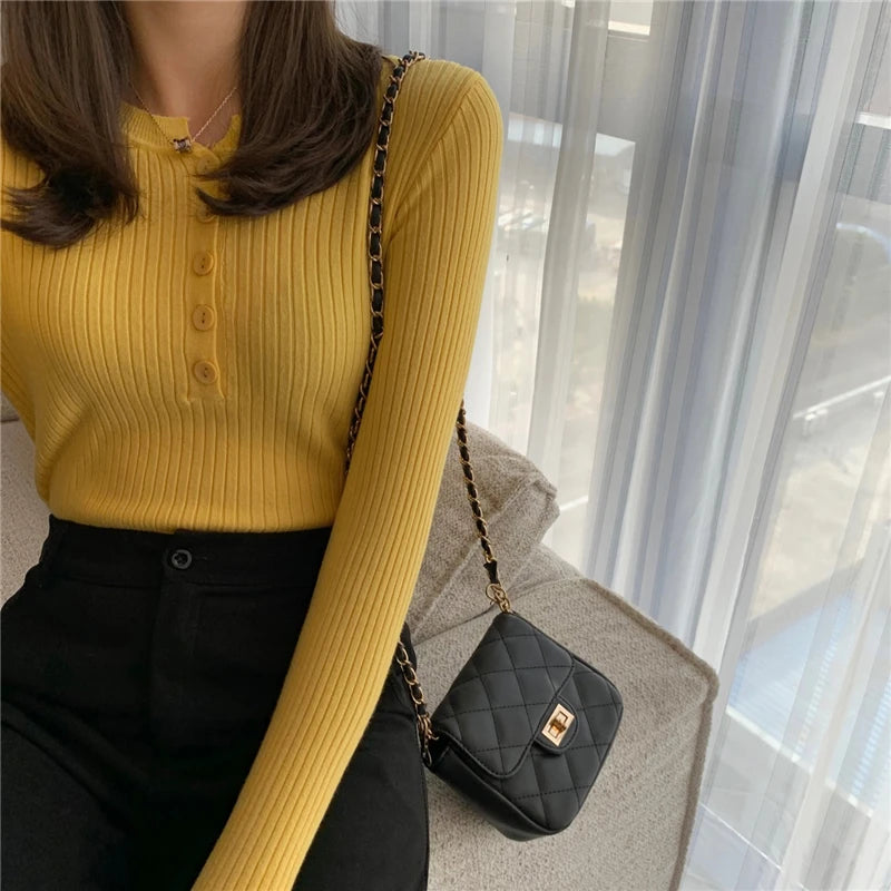 VAIGE Knitted Button O-neck Pullover Sweater - Slim Fit Casual Striped Top in Polyester and Cotton Blend for Spring and Autumn