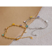 VAIGE Waterproof Stainless Steel Enamel Butterfly Drop Chain Anklet with 18K PVD Plating - Trendy Fashion Jewelry