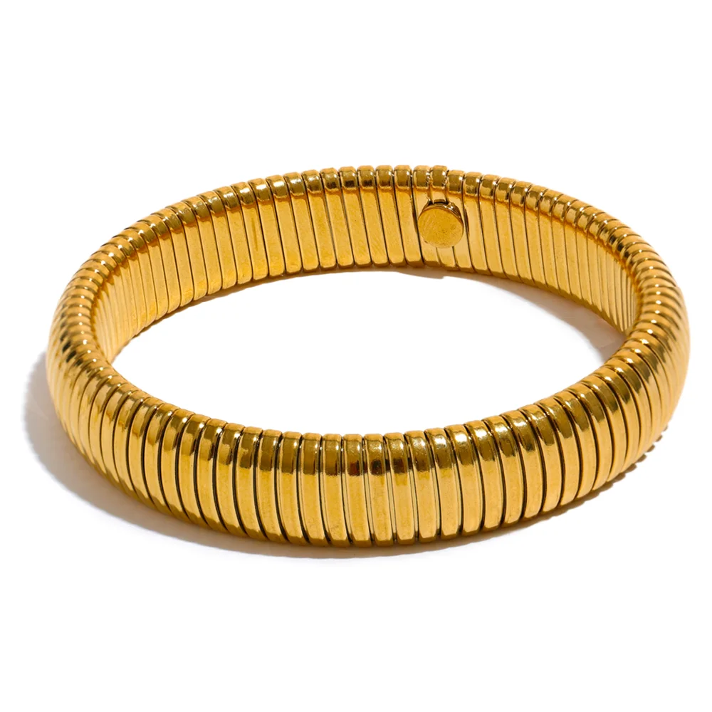 VAIGE Waterproof Stainless Steel Elastic Thick Metal Bracelet Bangle 18K Gold Plated Jewelry