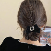 VAIGE Velvet Love Bow Elastic Hair Ties - Retro Hair Accessories with Diamond Detail