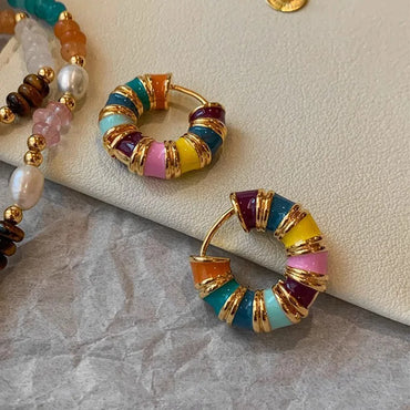 VAIGE Vintage-Inspired Multi-Colored Enamel Gold Hoop Earrings