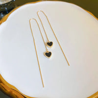 VAIGE Elegant Black Heart Gold Thread Drop Earrings