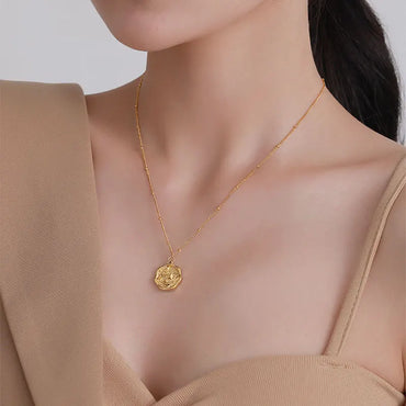 VAIGE Elegant Gold Floral Coin Stainless Steel Necklace