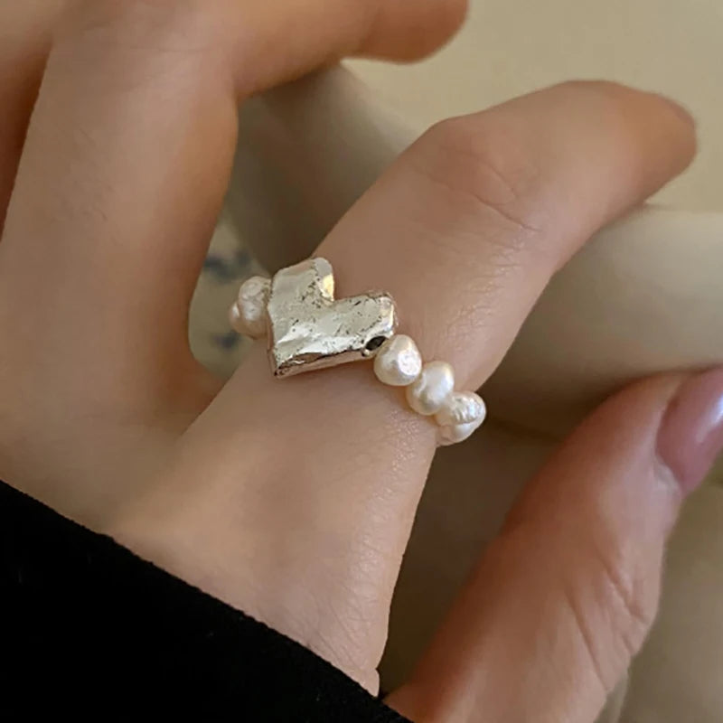 VAIGE Elegant Silver and Pearl Heart Ring