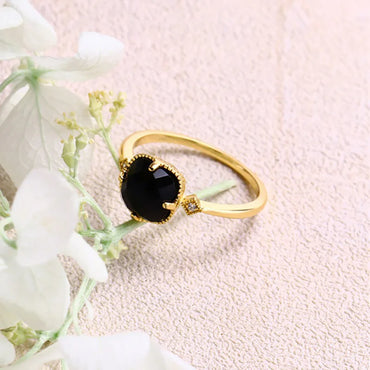 VAIGE Gold Color Black Zircon Minimalist Classic Elegant Vintage Engagement Ring with Cubic Zirconia