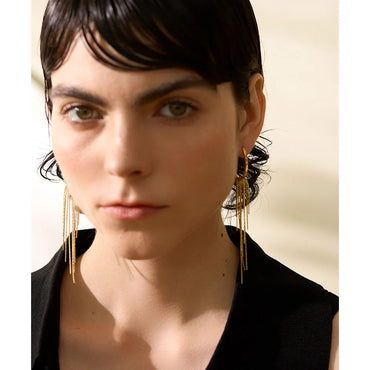 VAIGE Geometric Long Tassel Drop Dangle Earrings – PVD Gold Plated Stainless Steel Fashion Jewelry with Waterproof Finish