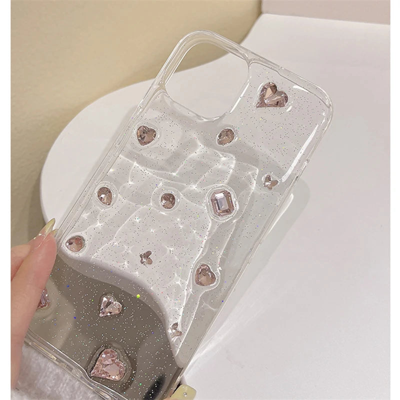 VAIGE Glitter Pink Diamond Heart Epoxy Phone Case for iPhone Series - Clear Silicone Bumper, Anti-Drop & Scratch Protection